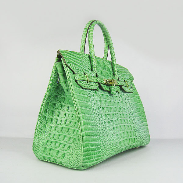 High Quality Fake Hermes Birkin 35CM Crocodile Head Veins Leather Bag Green 6089